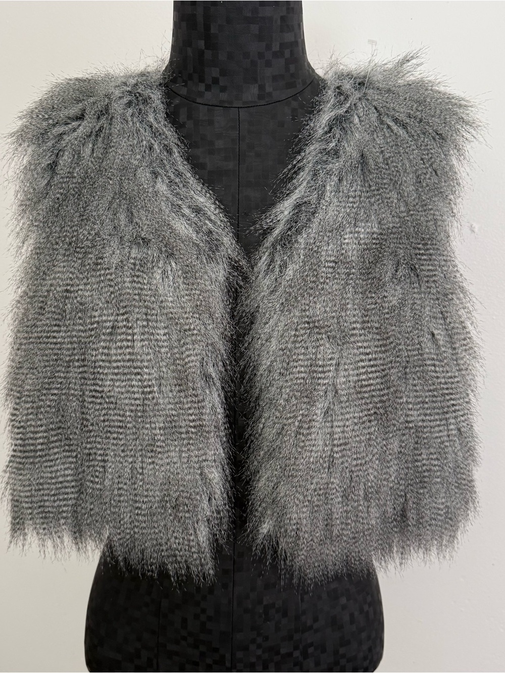 W118 By Walter Baker gray shaggy faux fur open-front vest
